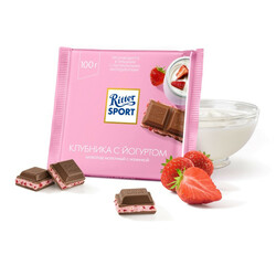 Ritter Sport. Шоколад молочный с начинкой клубника с йогуртом 100г (4000417269607)