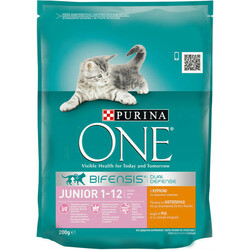 ONE. Сухой корм Purina One Junior Cat Chicken & WhlG 200 г (7613034564900)