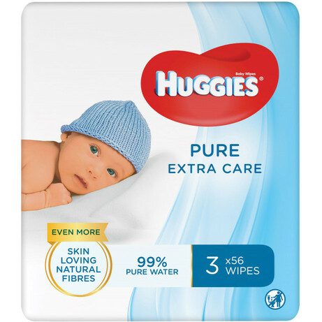Huggies. Серветки вологі Pure Extra Care 3 х 56 шт(5029054222119)
