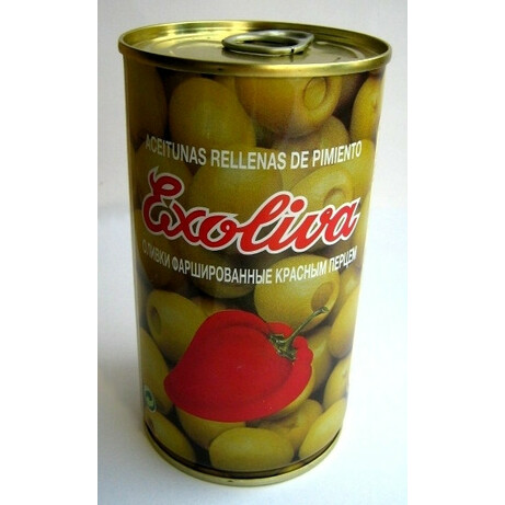 Exoliva. Оливки зеленые фаршированные красн.перцем 370мл (8411995025862)