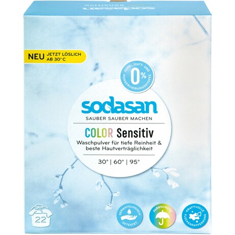 Sodasan.Пральний порошок Color sensitive для дитячої білизни, для білих і кольорових речей. 1,01 кг (4
