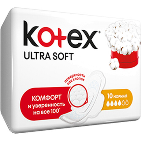 Kotex. Гігієнічні прокладення Ультра Софтвер Нормал 4 крапель, 10 шт.(542669)
