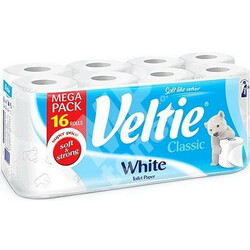 Veltie. Туалетная бумага Veltie, 16 рулонов 2-х слойная, белая, 144 отрыва (997227)