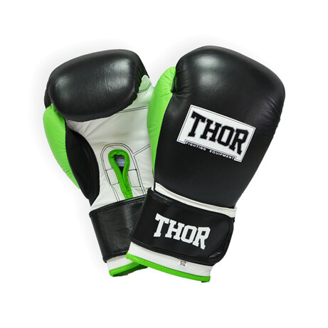 Thor. Перчатки боксерские TYPHOON 14oz PU черно-зелено-белые (7201802712143)