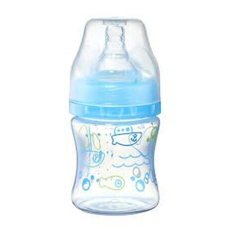 BabyOno. Пляшка антиколиковая c широким отвором блакитна  120 мл 0м+   (5901435411001)