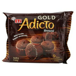 Eti. Кекс Gold Adicto Browni Mini шоколадные с шоколадной начинкой 9 шт х 20 гр (8690526106687)