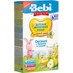 Bebi Premium. Молочная каша "Овсяная с бананом и грушей" 6 мес + 200 г (3838471035545)