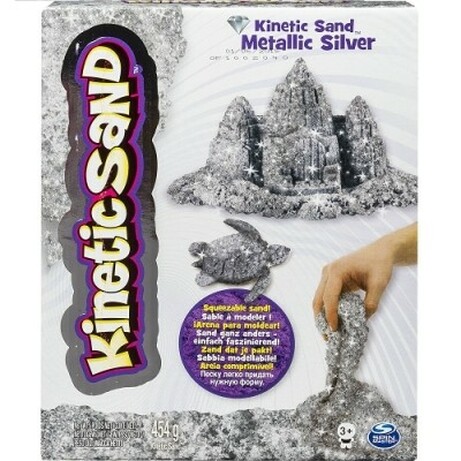 Kinetic Sand & Kinetic Rock. Песок для детского творчества - KINETIC SAND METALLIC (серебряный, 454 