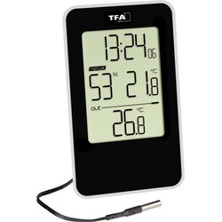TFA . Термогигрометр цифровой , внешний проводной датчик, 72x16x121 мм (30504801)