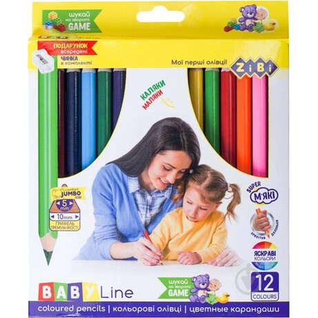 ZiBi. ККарандаши кольорові Baby Line Jumbo з точилом 12 кольорів(4823078932525)