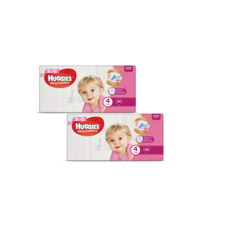 Huggies. Подгузники Huggies Ultra Comfort для девочек 4 (8-14 кг) Jumbo Pack, (2x50)100 шт. (565378-