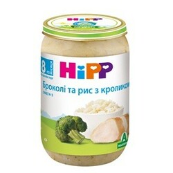 HiPP. Овоче-м'ясне пюре HiPP Брокколі з рисом і кроликом з 8 місяців 220 г (110 415)