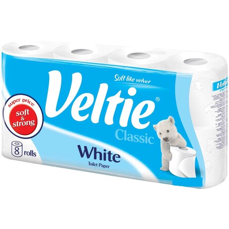 Veltie. Туалетний папір Veltie, 8 рулонів 2-х слойная, білий, 144 відриви(997210)