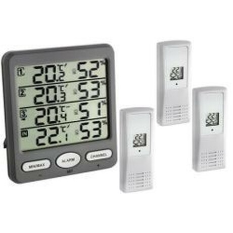 TFA . Термогигрометр цифровой "Klima-Monitor", 3 внешних радиодатчика, 116x24x126 мм  (30305410)