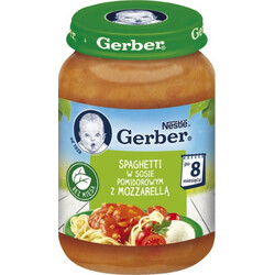 Gerber. Рагу овощное со спагетти и сыром моцарелла в томатном соусе 190 г, 8 мес+ (507166)