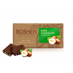 Roshen. Шоколад черный с дробленым лесным орехом 56% 90г(4823077620256)