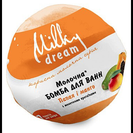 Milky Dream. Бомба для ванн "Папайя и манго" с молочными протеинами и маслом льна, 100 г (300639)