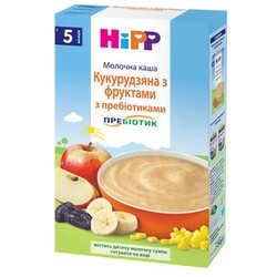 HiPP.  Молочная каша "Кукурузная с фруктами и пребиотиками", 5 мес+, 250г (9062300140153)
