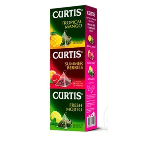 Curtis. Набір чаю Curtis Tropical Mango+Summer Berries+Fresh Mojito в пірамідках 15шт (4823063701105