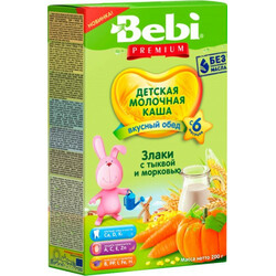 Bebi Premium. Молочная каша "Злаки с тыквой и морковью"6 мес + 200 г  (3838471034555)