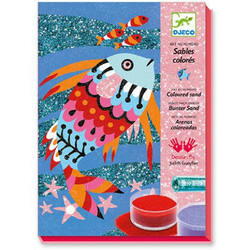 DJECO Художественный комплект рисование цветным песком и блестками "Радужные рыбки"