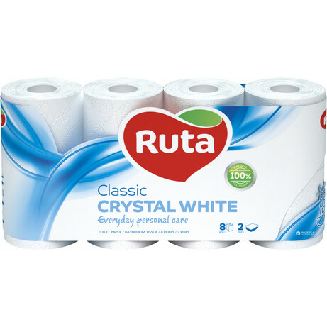 Ruta.Туалетная бумага Ruta Classic 150 отрывов 2 слоя 8 рулонов Белая (4820023740488)