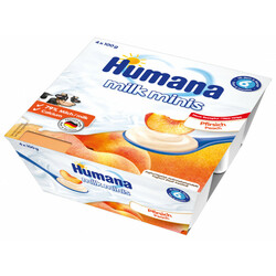 Humana.Продукт кисломолочний Humana milk minis Peach з персиком 4*100гр з 6 месцев(4031244784452)