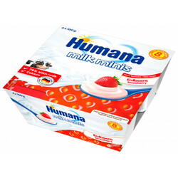 Humana. Продукт кисломолочний Humana milk minis Strawberry з клуб. 4*100гр з 8 меc(4031244784421)