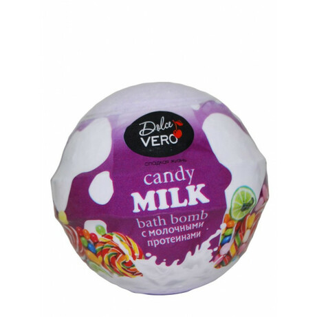 Dolce Vero. Бомба для ванн c протеинами молока "CANDY MILK" 75 г, фиолетовая (4820091146380)