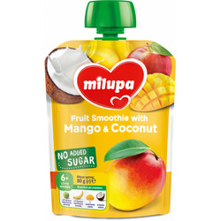 Milupa. Пюре  пауч "Яблоко-банан-манго с кокос молоком" 6 мес+  80 г (414149)