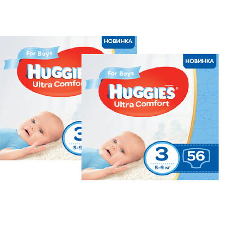 Huggies. Подгузники для мальчиков Huggies Ultra Comfort 3 (5-9 кг), 112 шт.(5029053565361-2)