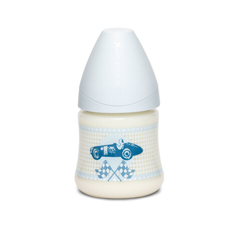 Suavinex.Пляшка 150 мл, анатомічна соска середній потік, "Історії малюків" / блакитна(304379/1)