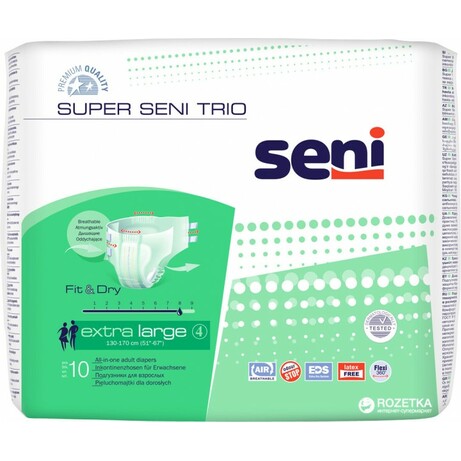 Seni. Подгузники для взрослых Seni Super Trio Extra Large 4 130-170 см 10 шт (5900516691721)