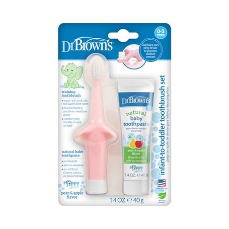 Dr. Brown's. Набор: зубна паста без фтору c рожевою щіткою(HG023 - P4)
