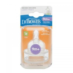 Dr. Brown's. Соска 4-го уровня для бутылочки с широким горлышком, силикон, 9+ мес, 2 шт (363-INTL)