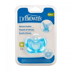 Dr. Brown's. Цельная силиконовая пустышка, цвет голубой, 0–6 мес., 1 шт. в упаковке (PS11004-INTL)