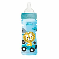 Chicco. Пляшка пластик Chicco Well - Being Physio Colors, 250мл, соска силікон, 2м+  (28623)
