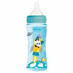 Chicco. Пляшка пластик Chicco Well - Being Physio Colors, 330мл, соска силікон, 4м+  (28637)