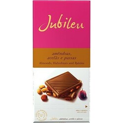 Jubileu. Шоколад молочный миндаль-фундук-изюм 100г. (5601055005665)