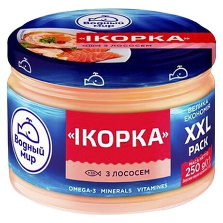 Водный мир. Паста из икры мойвы с кусочками лосося 250г. (4820088413006)