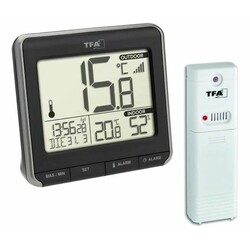 TFA. Термометр цифровой  "PRIO", чёрный, внешний радиодатчик, 109x38x99 мм (30306901)