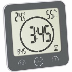 TFA. Часы для ванной комнаты/кухни TFA с таймером и термогигрометром, серый 106х41х109 мм (60400110)