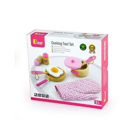 Viga Toys. Детский кухонный набор. Игрушечная посуда из дерева, розовый (50116)
