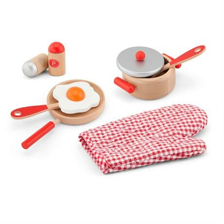 Viga Toys. Дитячий кухонний набір Іграшкова посуд з дерева, червоний (6934510507213)