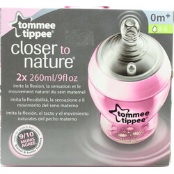 Tommee Tippee. Бутылочка для кормления Closer to Nature 2 x 260 мл с рисунком Розовая (42252141)