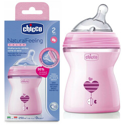 Chiccо. Пляшка для годування пластикова Natural Feeling Color 250 мл 2 м + Рожева (80825.11)