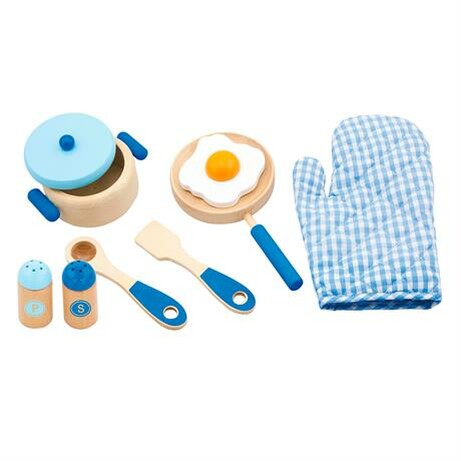 Viga Toys. Дитячий кухонний набір Іграшкова посуд з дерева, блакитний (50115)