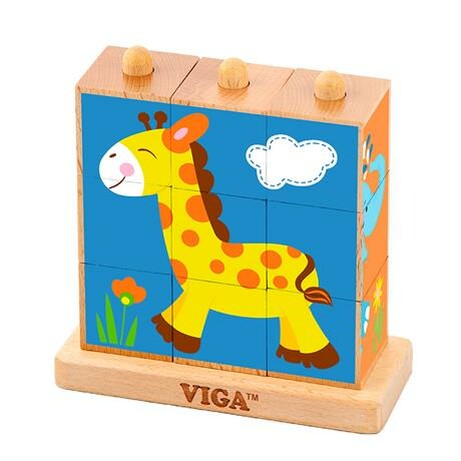 Viga Toys. Дерев'яні кубики-пірамідка Звірята (50834)