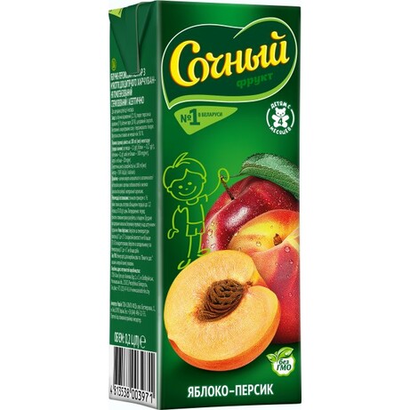 Соковитий фрукт. Нектар яблучно-персиковий 0,2 л (1312407)