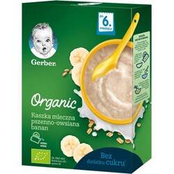 Gerber. Organic каша молочная Пшенично-овсяная с бананом с 6 м, 240 г. (7613036531498)